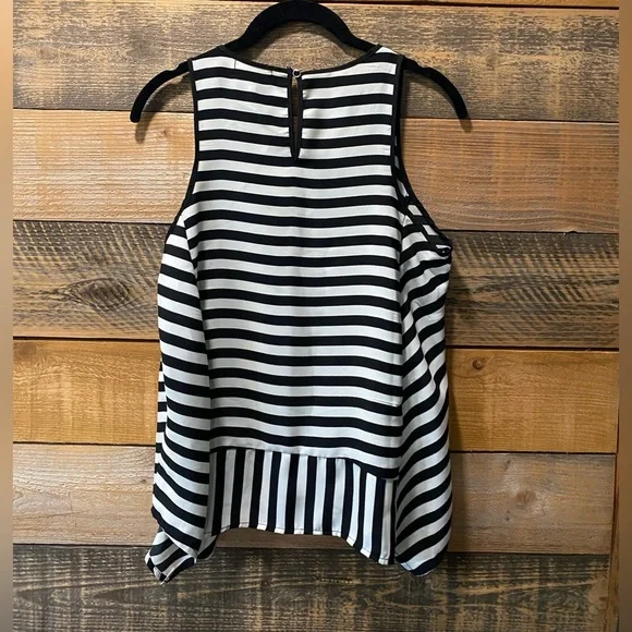 Black White Scarf Hem Striped Sleeveless Blouse Shirt Size S - Picture 5 of 5